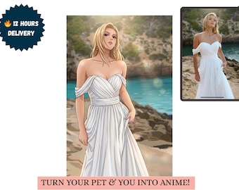 Custom Anime Portrait, Couple Pet Art, Manga Illustration (Digital Download)
