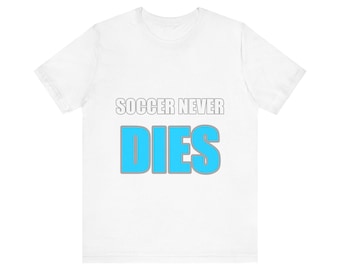 Soccer Never Dies Retro Tee | Distressed Rainbow Gradient Design