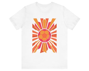 Retro Soccer Ball Sunset T-Shirt | 70s Vintage Poster Style WC2026