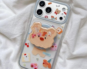 Lovely Bear Adorable Kawaii Teddy & Welpe Themed MagSafe Hülle mit Schüttelständer, volle Kamera-Schutz-Abdeckung für iPhone 15/16/17 Pro Max