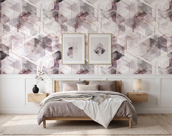 Geometric Marble Wallpaper, Modern Abstract Wall Mural, Rose Gold Geometric Wallpaper, Neutral Bedroom Decor,Luxury Peel And Stick Wallpaper