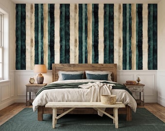 Teal Stripe Wallpaper, Watercolor Striped Wallpaper, Modern Bedroom Wallpaper, Coastal Wall Decor, Vertical Stripe Wall Mural
