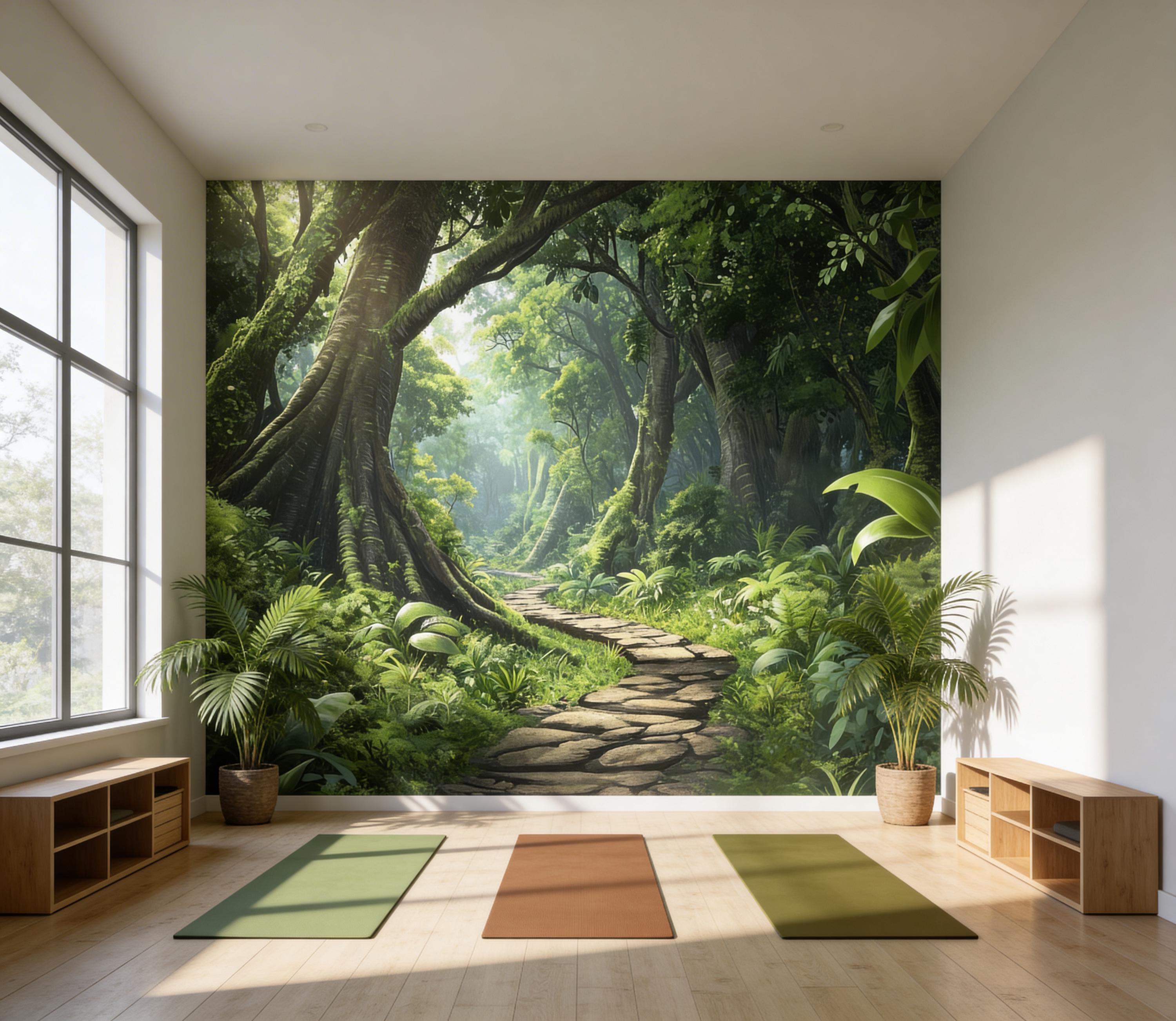 Enchanted Forest Path Wallpaper Mural, Green Jungle Woodland Wall Decor ...