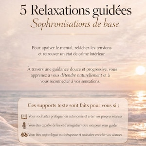 5 Sofrologías Guiadas (PDF) | 5 Relajaciones Básicas | Apoyo en Sesiones con Sofrólogos | Sofrología para la Práctica Personal | Manejo del Estrés | Bienestar