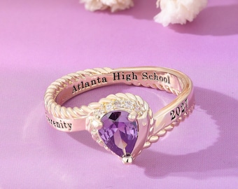 Custom Birthstone Class Ring, Personalized High School Graduation Jewelry, College Class Ring with Custom Engravings - Lumina Series