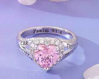 Custom Birthstone Class Ring, Personalized High School Graduation Ring, Engraved Jewelry Gift for Her, Senior Keepsake Ring – Lumina Series