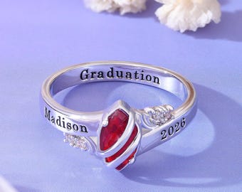Personalized Class Ring 2026, Custom Graduation Ring with Birthstone, High School Grad Gift, Engraved Name Ring for Her - Lumina Series