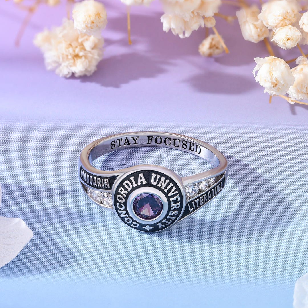 Custom Birthstone Graduation Ring, Personalized Class Ring for High ...