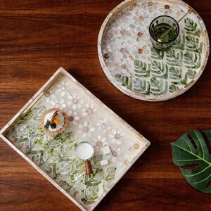 Decorative Print Tray: Leaf Pattern & Shell Inlay Tray, Wood Organizer Trays