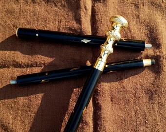 Gepersonaliseerde zwarte houten wandelstok, vintage wandelstok met messing handvat, elegant decoratief cadeau