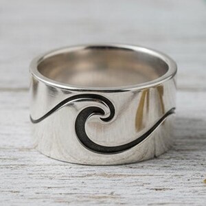 Anello a onda oceanica – Anello minimalista in argento sterling 925 / Gioiello costiero da spiaggia per uomo e donna
