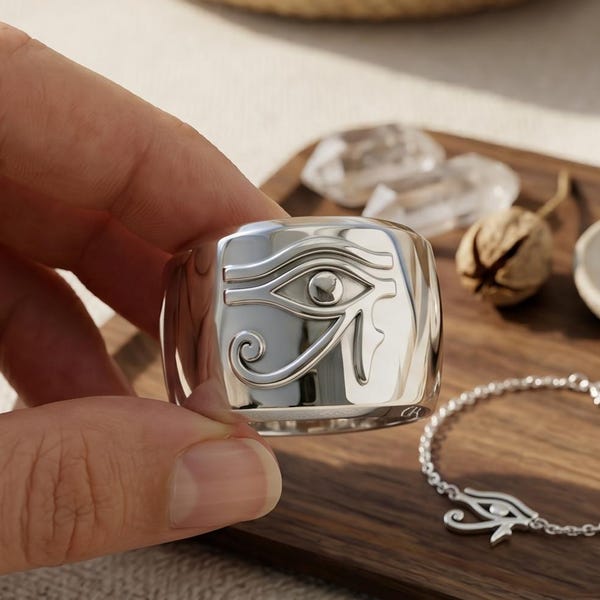 Sterling Silver Eye of Horus Ring, Ancient Egyptian Symbol, Minimalist Spiritual Jewelry