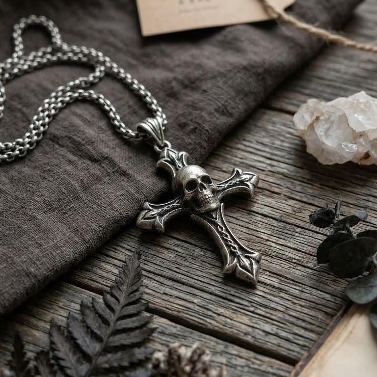 Gothic Skull Cross Necklace - Etsy