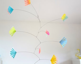 Pastel kinetic mobile, girls bedroom decor, girls nursery mobile, hand made from recycled plastic bottles by Becky Crawford from Spacefruit