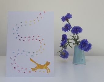 Blank greetings card 130, Rainbow Ruby, from an original collage by Becky Crawford from Spacefruit