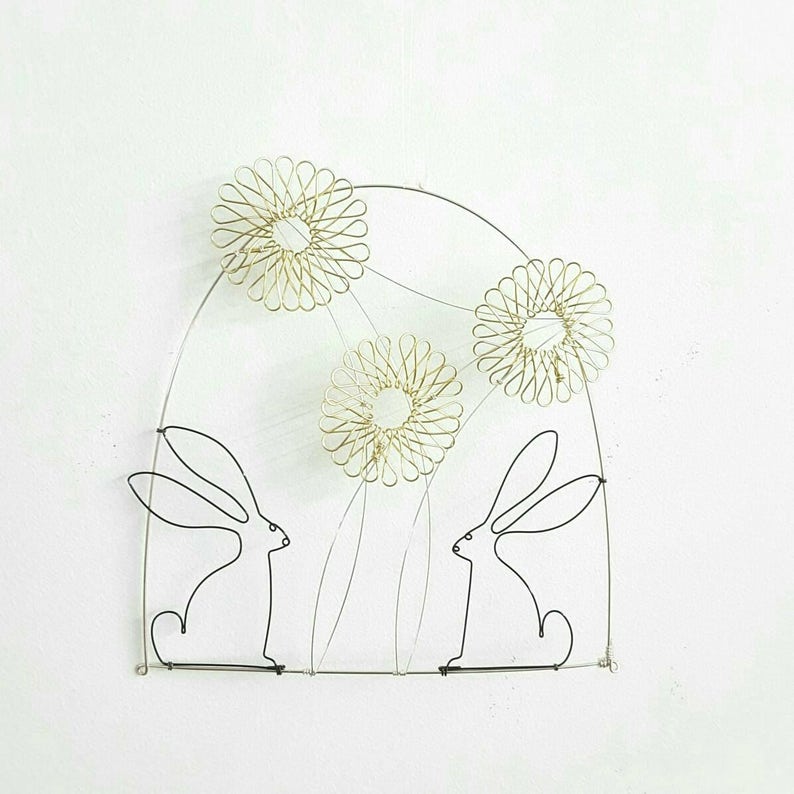 gift for couple Wire hares in Love with stars gift for bride and groom wire wall hanging wire drawing gift for friend valentines gift