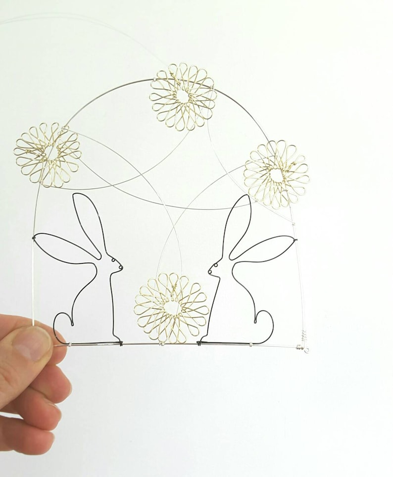 gift for couple Wire hares in Love with stars gift for bride and groom wire wall hanging wire drawing gift for friend valentines gift