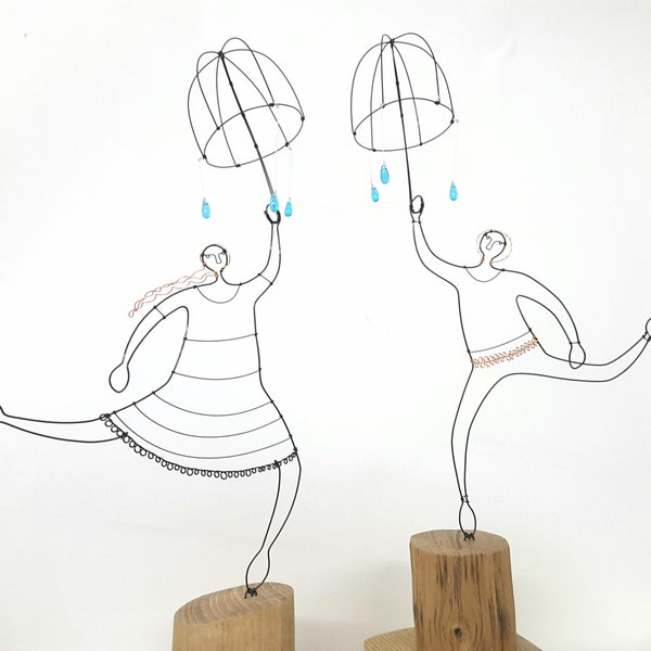 Umbrella sculpture - Wire Sculpture - Wire people - Quirky Sculpture - Wedding Gift - wire home decor - Made to order - umbrella gift -