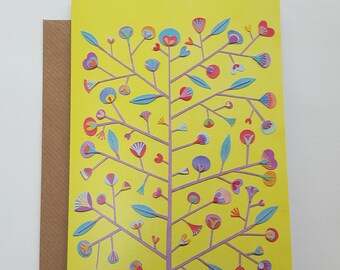Blank greetings card 131, The Yellow Wallpaper, flower card, from an original collage by Becky Crawford from Spacefruit