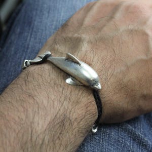 Dolphin Bracelet, Unisex Dolphin Bracelet, Leather Dolphin Bracelet, Dolphin Accessory, Animal Bracelet, Animal Charm Bracelet, B320