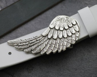 Hebilla de cinturón con forma de ala de ángel, plata 925, estilo antiguo, estilo bohemio vintage, estilo gótico medieval, con forma de ala de ángel, unisex, regalo llamativo.