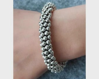 Pulsera bohemia de plata de ley 925, ajustable, con mini cuentas, acabado envejecido cepillado, pulsera de filigrana, unisex, regalo elegante.