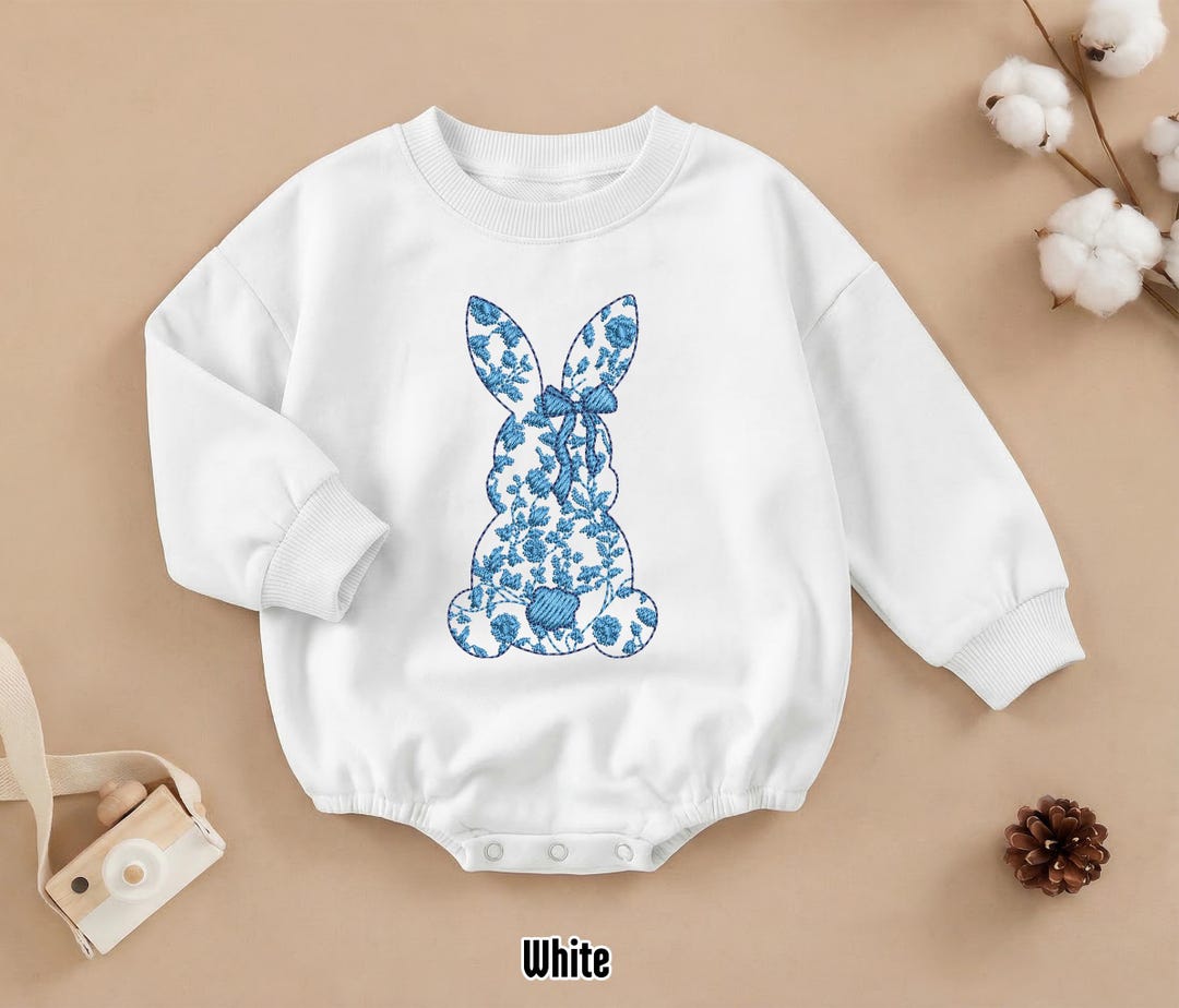 Floral Bunny Embroidered Baby Romper, Cute Easter Rabbit Bodysuit, Soft ...