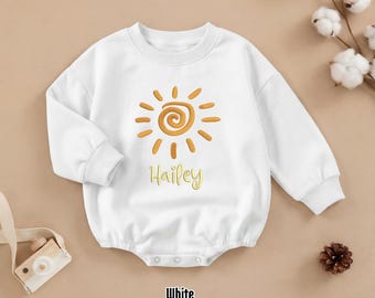 Personalized Sunshine Baby Embroidered Romper, Custom Name Infant Bubble Sweatshirt, Cute Summer Toddler Outfit, Unisex Newborn Baby Shower.