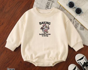 Grappige geborduurde romper van Baker Duck, schattige babyromper van Chef Duck, speelse baby-outfit met keukenthema, pasgeboren cadeau voor fijnproever.