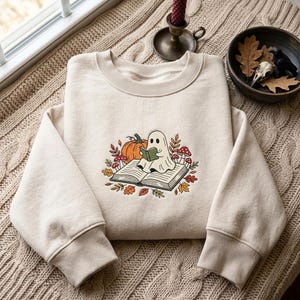 Embroidered Reader Ghost Sweatshirt, Book Lover Ghost Shirt, Bookish Halloween Shirt, Book Lover Gift, Librarian Ghost Shirt, Reading Shirt