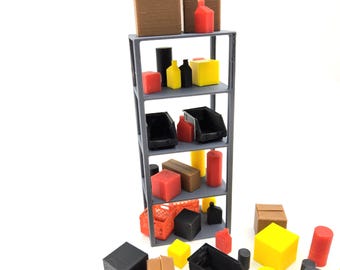 Kit de almacenamiento para garaje a escala 1:12: estantes, botellas, cajas, contenedores, accesorios para dioramas mecánicos, decoración, maquetas en miniatura para impresión 3D.