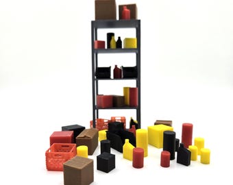 Kit di stoccaggio per garage 1:24 Scaffale Bottiglie Scatole Casse Contenitori Meccanico Diorama Accessori Decorazione Modellino in scala 3D Oggetti di scena per Stampa 3D