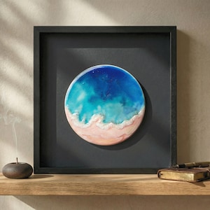 Décoration murale encadrée en céramique | Carrelage vague océan Wabi Sabi | Émail texturé 3D écume de mer | Décoration d'intérieur de paysage marin côtier | Cadeau d'art minimaliste