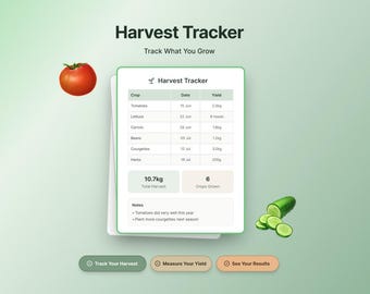 Registro de cosecha imprimible, registro de rendimiento del huerto, registro de hortalizas, hoja de planificación de jardinería