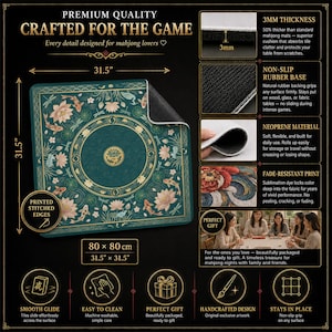 Teal Koi Lotus Pond Mahjong Mat — Chinoiserie Mah Jongg Mat 31.5" Hostess Gift