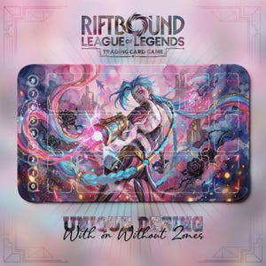 Jinx Chaos Graffiti TCG Playmat — Riftbound LoL Card Mat 24x14 With Zones