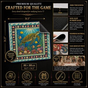 Sea Turtle Mahjong Mat — Coral Reef Mah Jongg Mat 31.5" Beach Hostess Gift