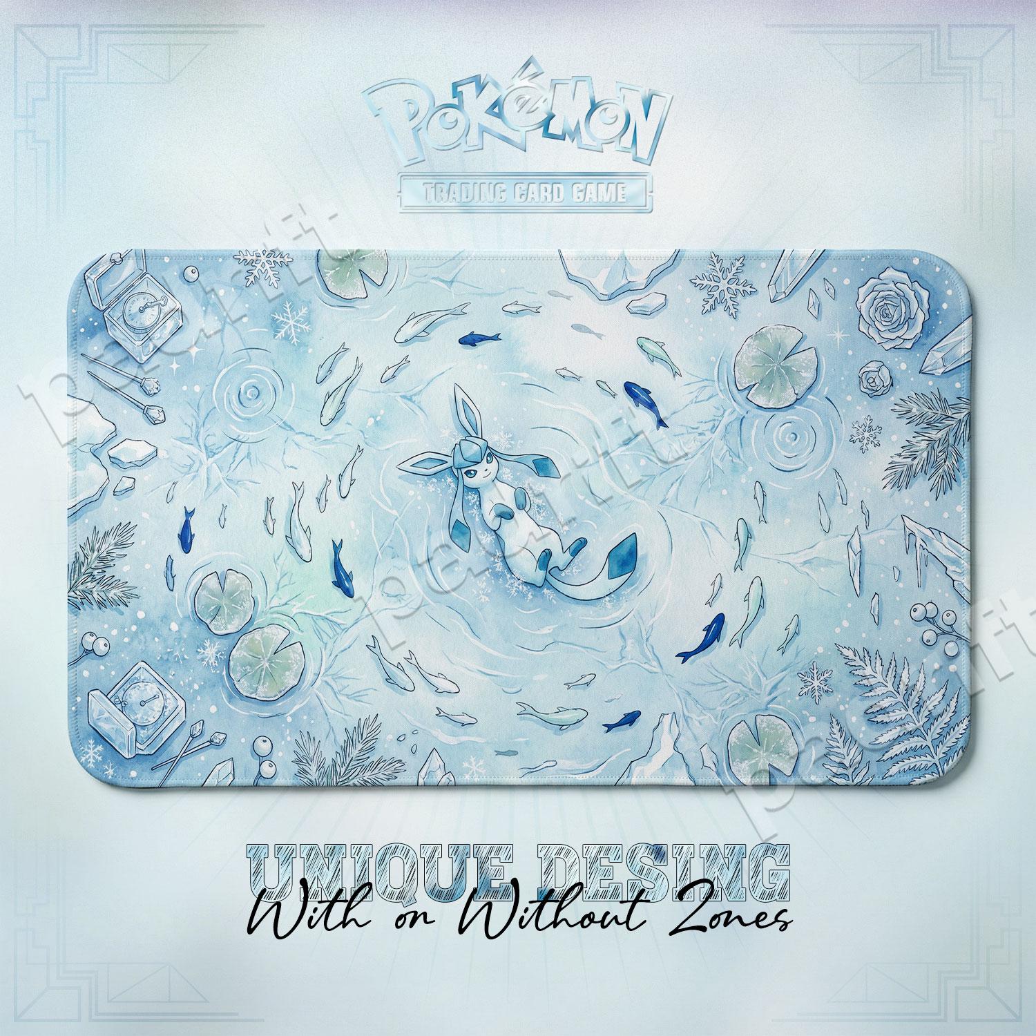Glaceon Frozen Lake TCG Playmat — Pokemon Trading Card Mat 24x14