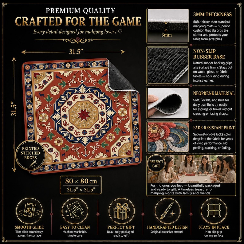 Terracotta Octagon Mahjong Mat — Coastal Mah Jongg Mat 31.5" Beach Hostess Gift