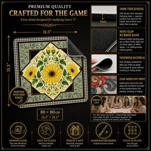 Yellow Daisy Mahjong Mat — Houndstooth Mah Jongg Mat 31.5" Preppy Gift