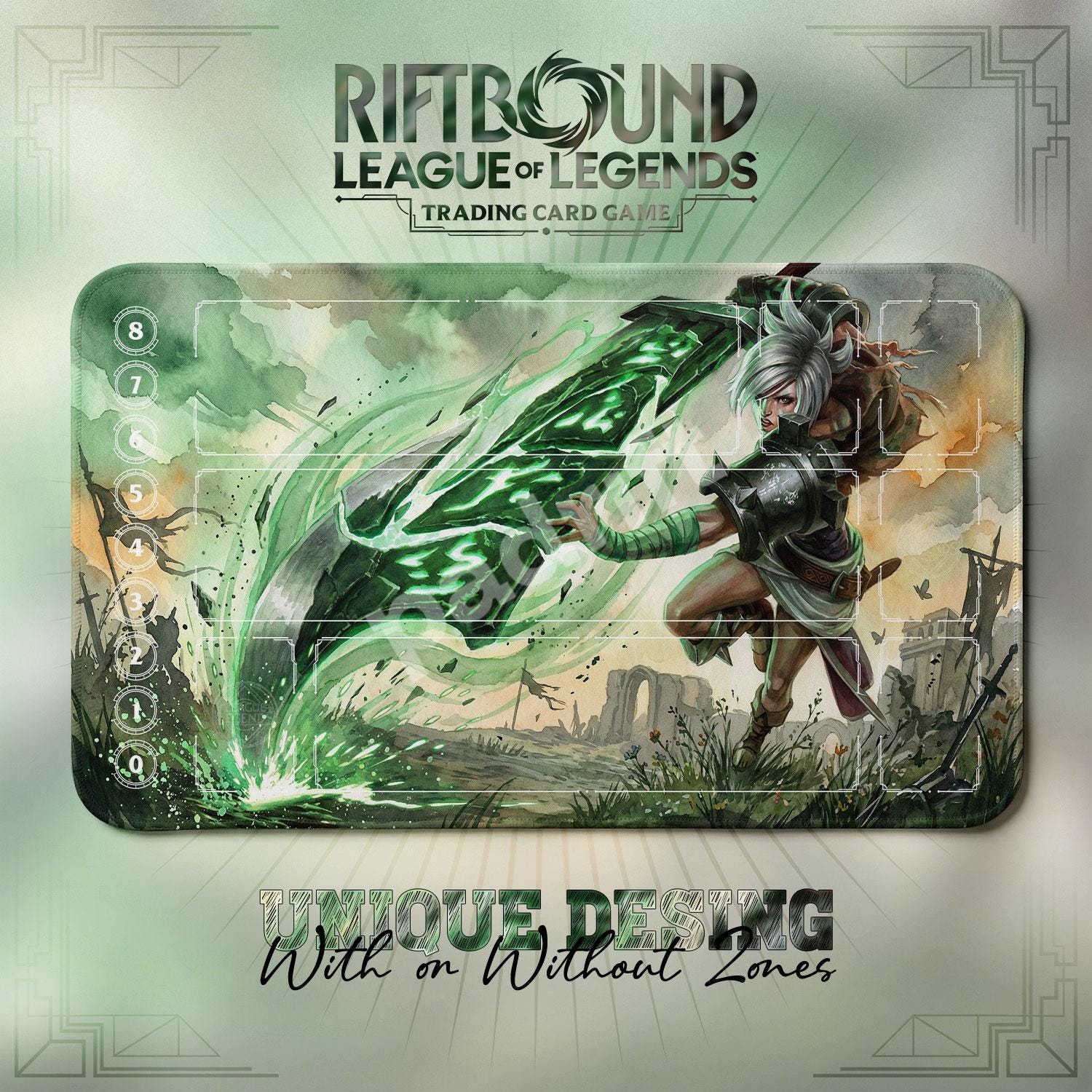 Riven Runic Blade TCG Playmat — Riftbound Lol Card Mat 24x14 With