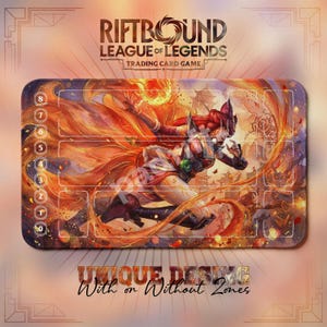 Ahri Firefox Blaze TCG Playmat — Riftbound LoL Card Mat 24x14 With Zones