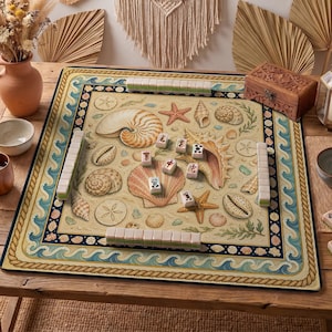 Seashell Mahjong Mat — Coastal Beach Mah Jongg Mat 31.5" Beach House Gift