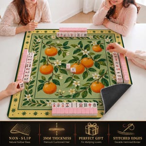 Orange Citrus Mahjong Mat — Mediterranean Mah Jongg Mat 31.5" Hostess Gift