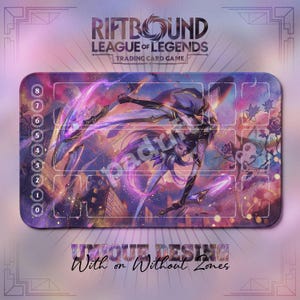 Akali K/DA Skyfall TCG Playmat — Riftbound LoL Card Mat 24x14 With Zones