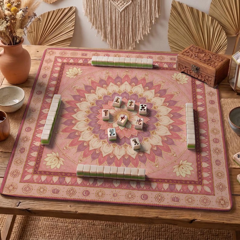 Lotus Mandala Mahjong Mat — Yoga Boho Mah Jongg Mat 31.5" Gift