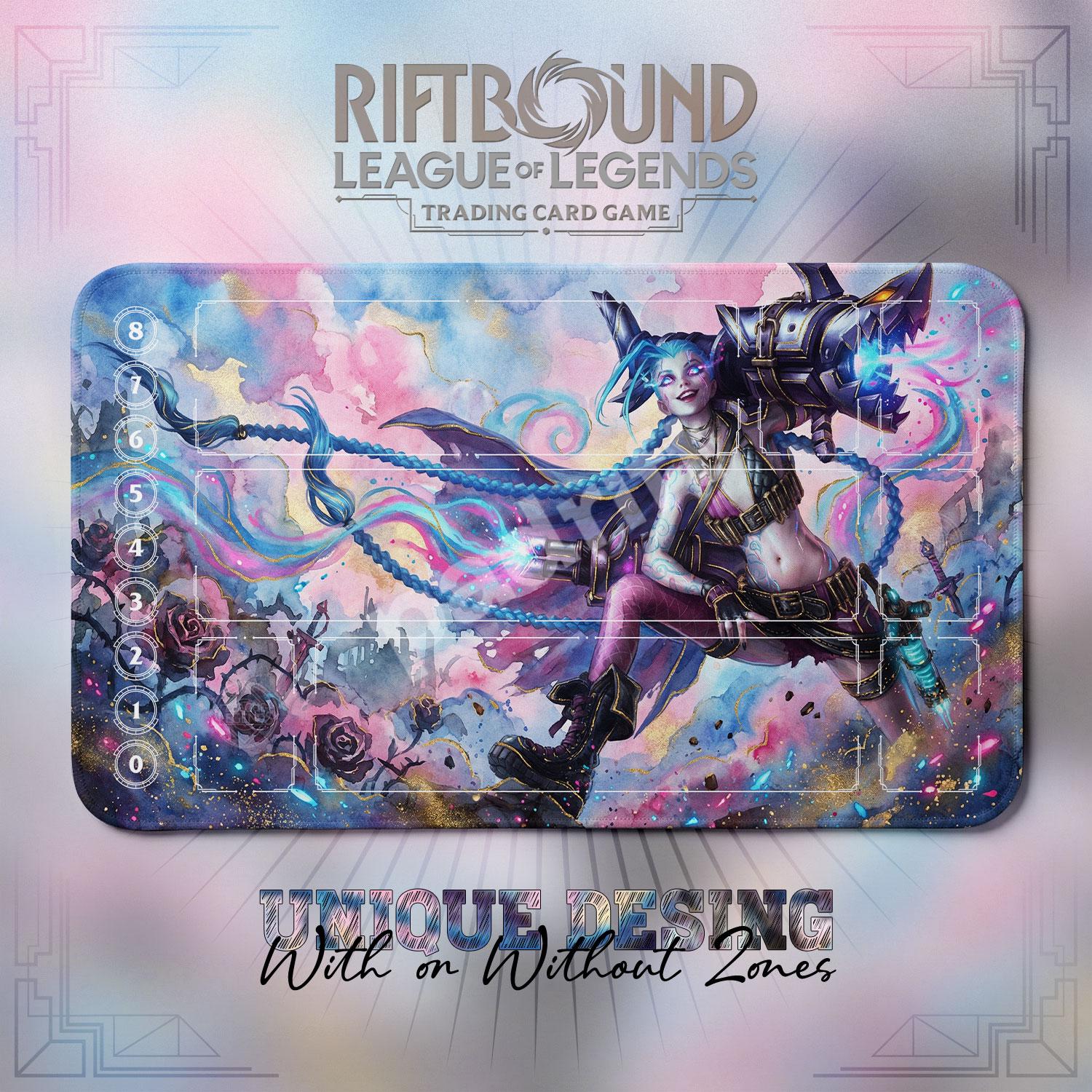 Jinx Arcane TCG Playmat — Riftbound Lol Card Mat 24x14 With Zones