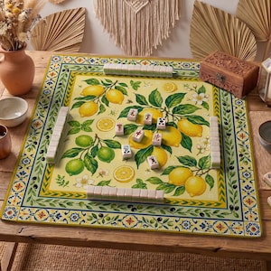 Lemon Mahjong Mat — Sicilian Majolica Mah Jongg Mat 31.5" Hostess Gift
