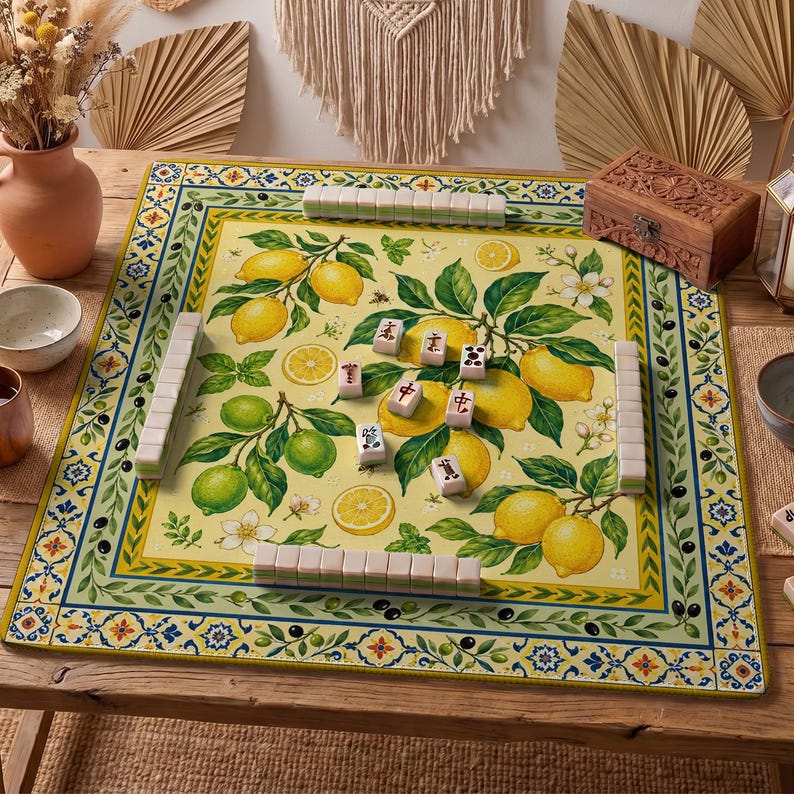 Lemon Mahjong Mat — Sicilian Majolica Mah Jongg Mat 31.5" Hostess Gift