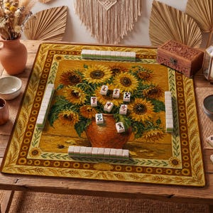 Sunflower Vase Mahjong Mat — Van Gogh Style Mah Jongg Mat 31.5" Art Gift